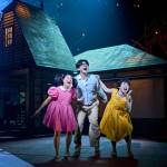 Mei (Victoria Chen), Tatsuo (Dai Tabuchi) and Satsuki (Ami Okumura Jones) all standing together and laughing.